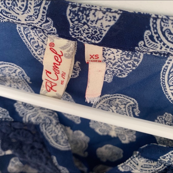 Red Camel Boho Paisley Sheer 3/4 Sleeve Top XS - Picture 6 of 6